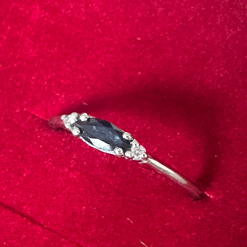 Platinum Marquise Sapphire Ring: Minimalist Diamond Stacking Ring - Size 7 1/2